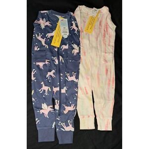 Cat & Jack one-piece, 12 month, 2/pkg., blue w/pink unicorns, white w/tie‎ dye